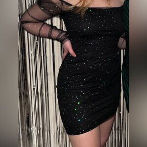 Black Sheer Sleeve Dress with Sparkle Accents